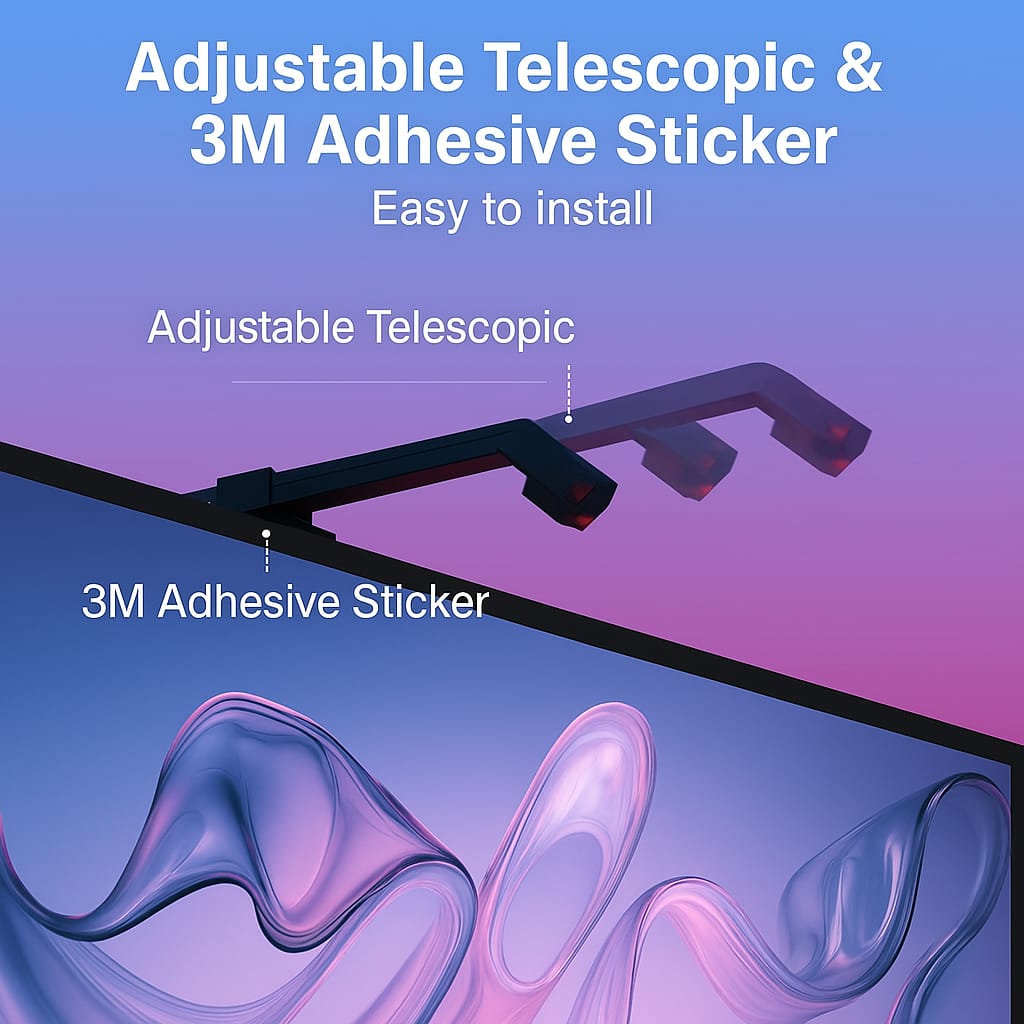 Adjustable telescopic and 3M adhesive sticker with a blue and purple gradient background