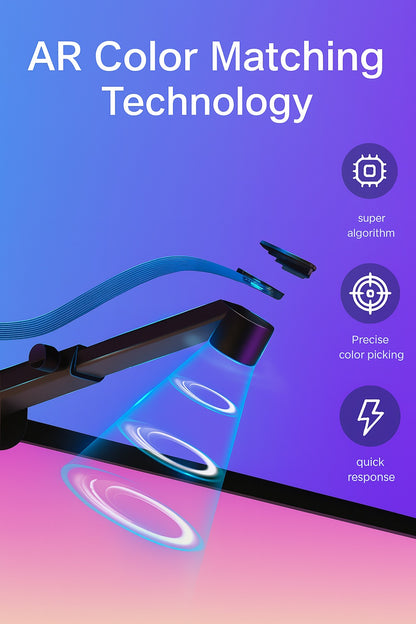 AR color matching technology with a device and screen on a gradient background